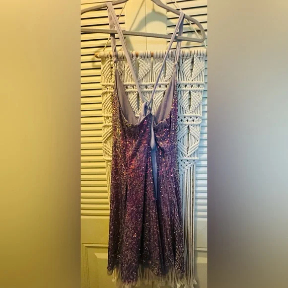 FREE PEOPLE Intimately Gold Rush Sequined Mini Dress in Purple Sz Small - Picture 3 of 11